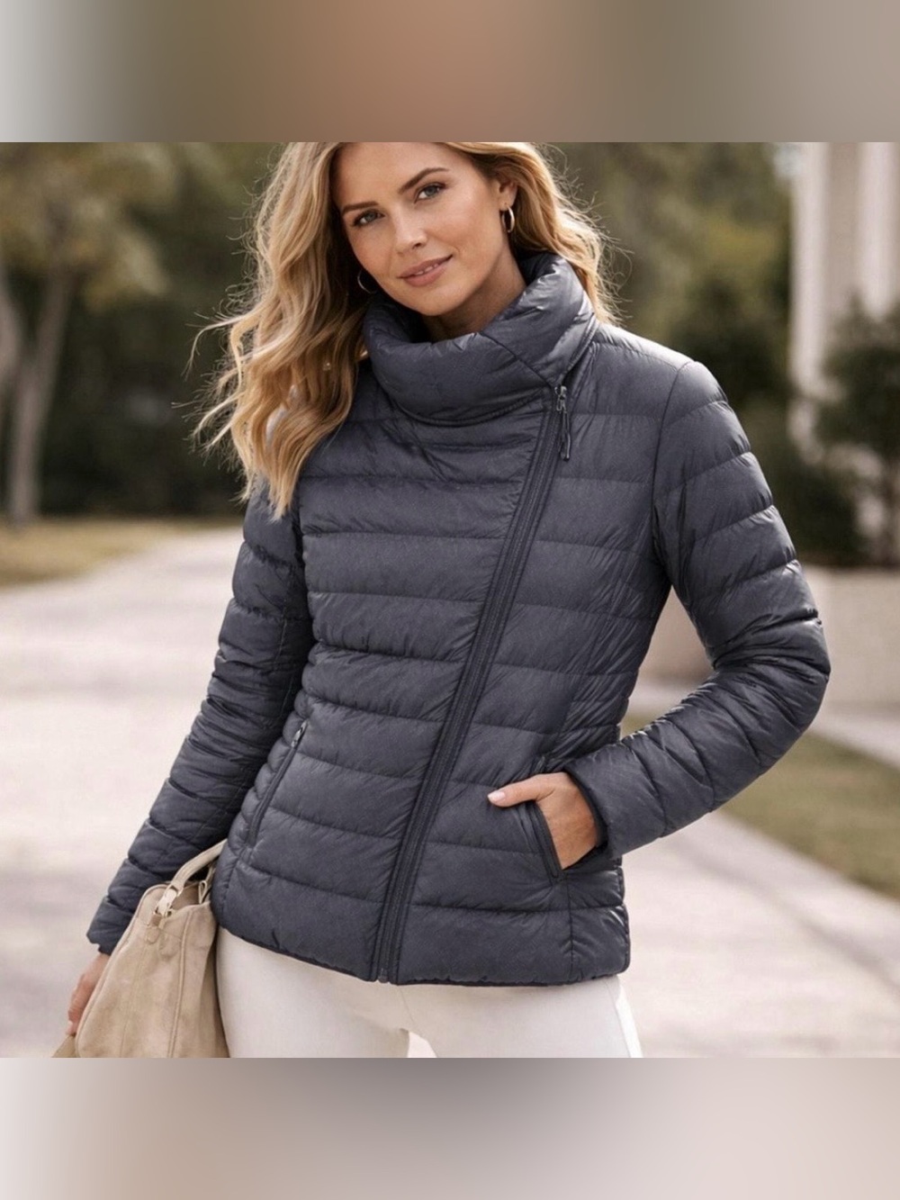 Athleta Women's Downabout Black Puffer Down Jacket Asymmetrical Size XS
